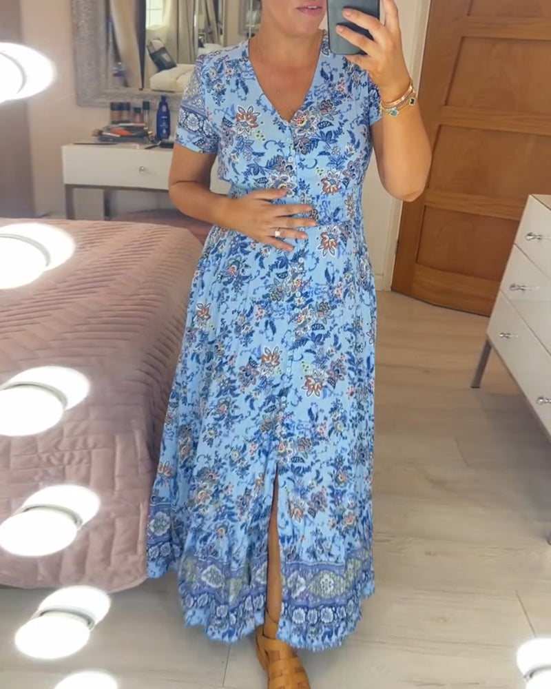 Inka - Kjole med V-hals - blomsterprint