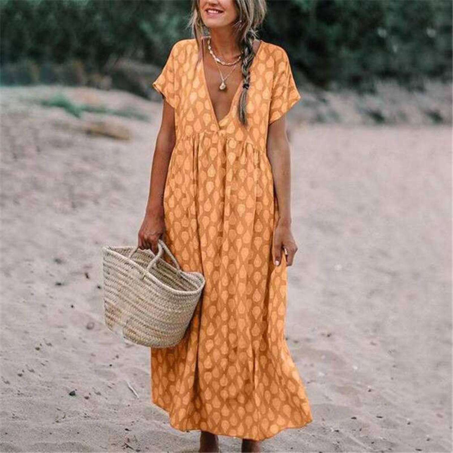 MODA Boheme-kjole med V-udskæring