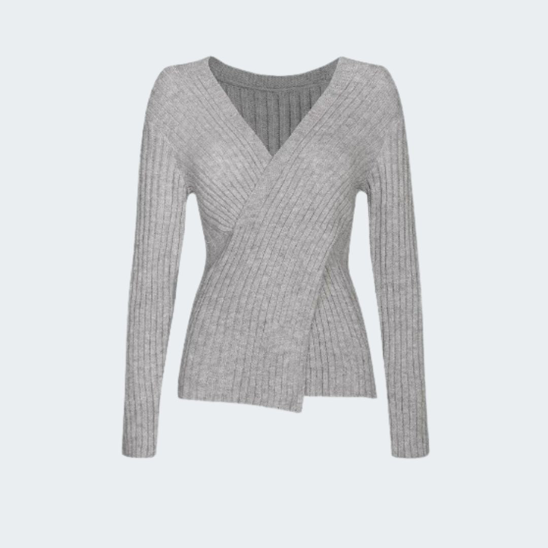 Brianna - Ribstrikket Sweater med Krydsfront