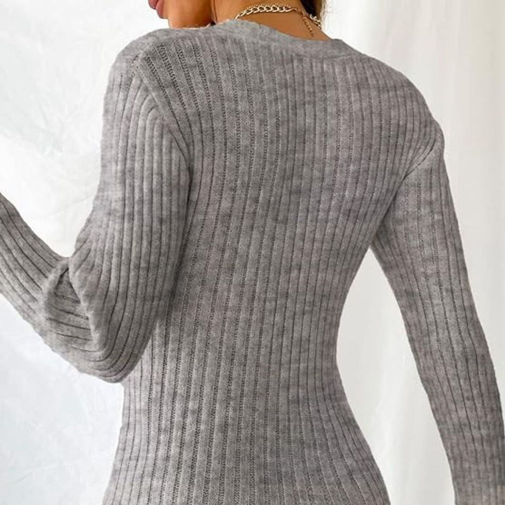 Brianna - Ribstrikket Sweater med Krydsfront