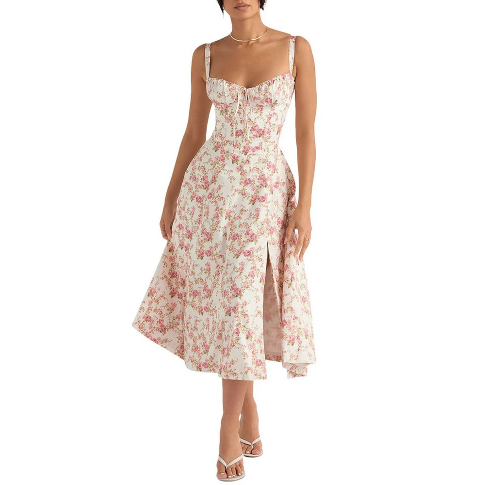 MODA Blomstret bustier-kjole med taljeformning