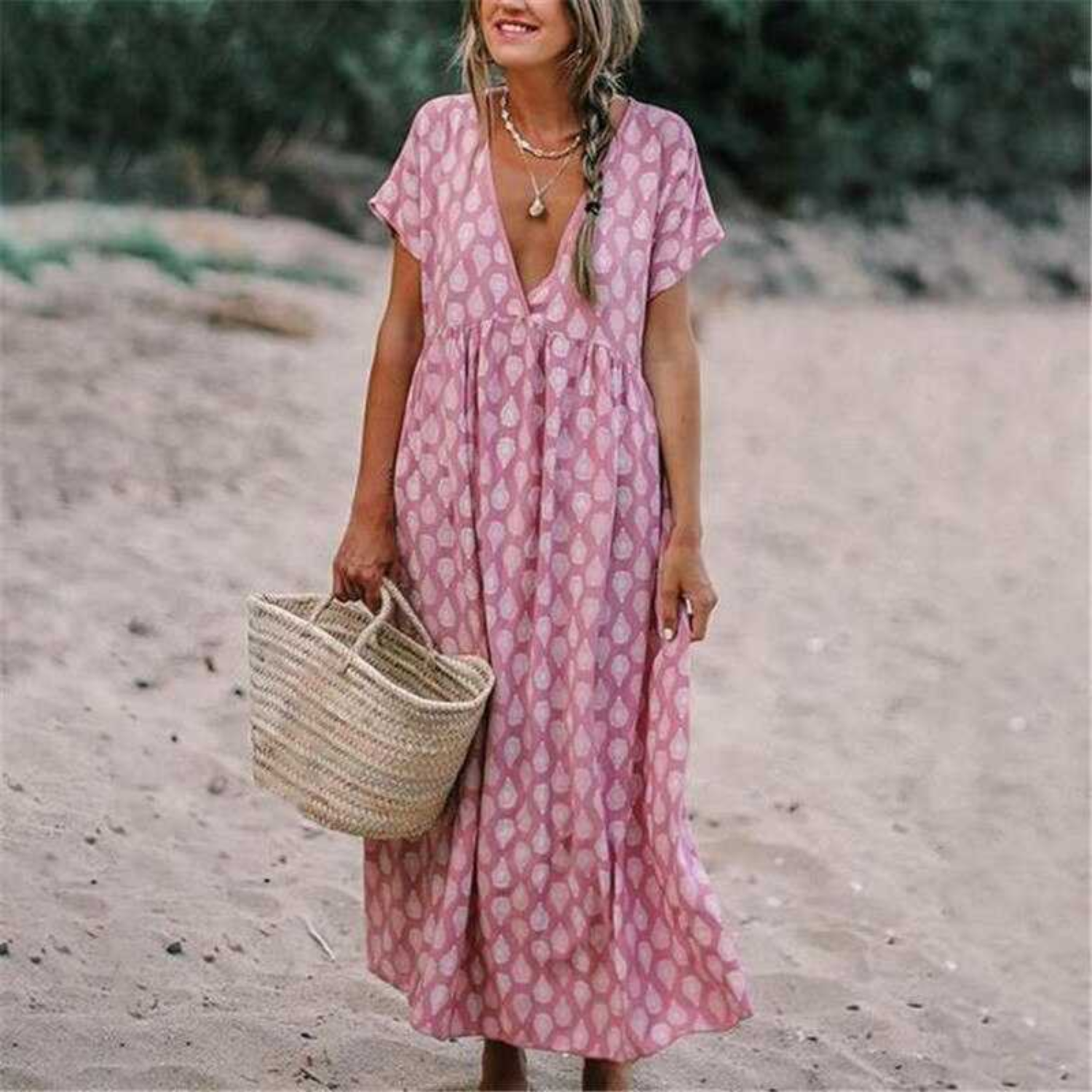 MODA Boheme-kjole med V-udskæring