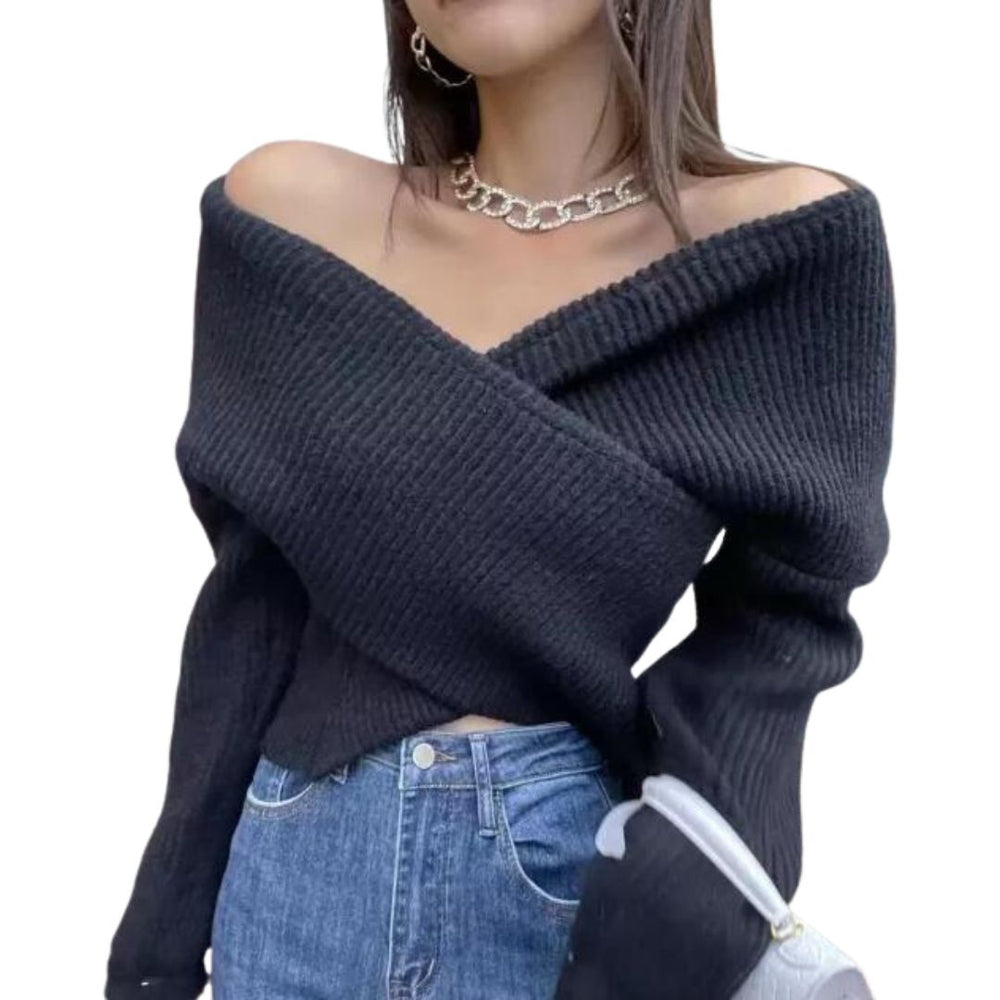 Angelica - Hyggelig Off-Shoulder Strik Sweater i Elfenben