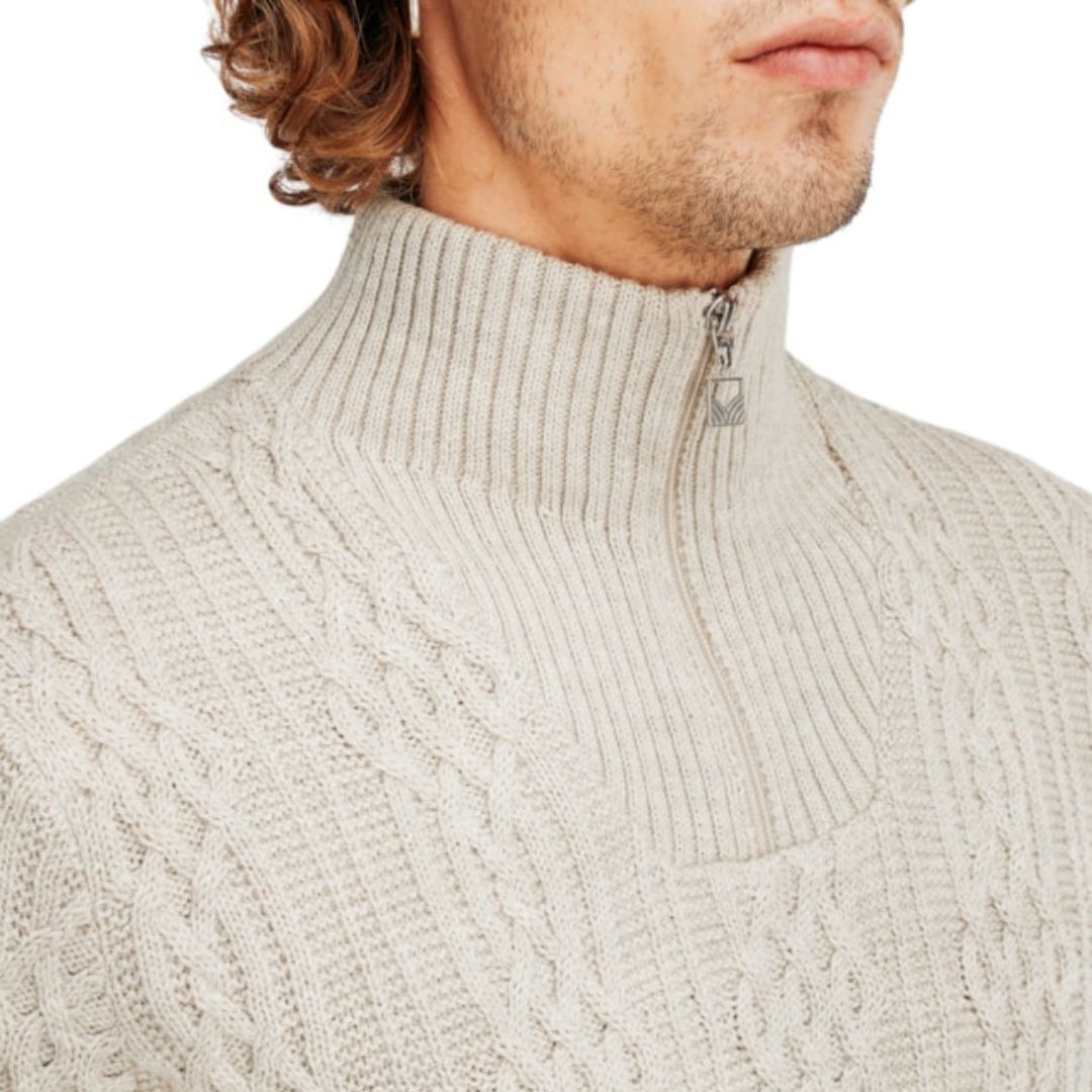 Noah - Klassisk Kabelstrikket Rullekrave Sweater i Creme