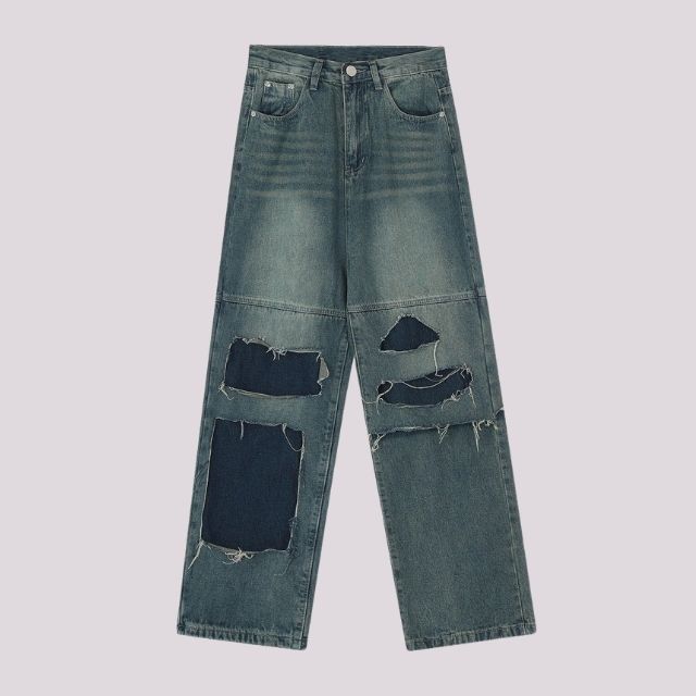 Catalina - Rippede jeans med frynsede patchwork