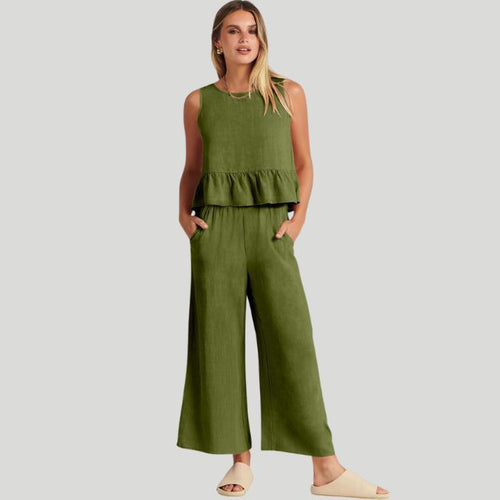 Lina - Ærmeløst hørsæt med peplum top