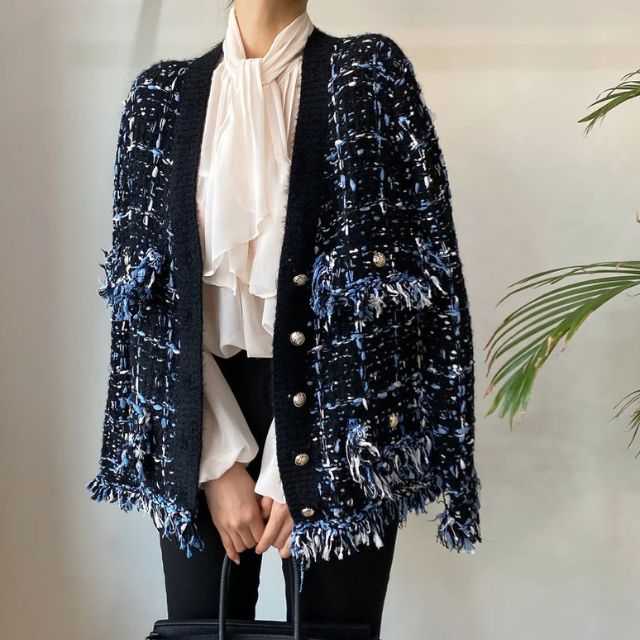 Bianca - Slående tweed blazer med frynsede kanter