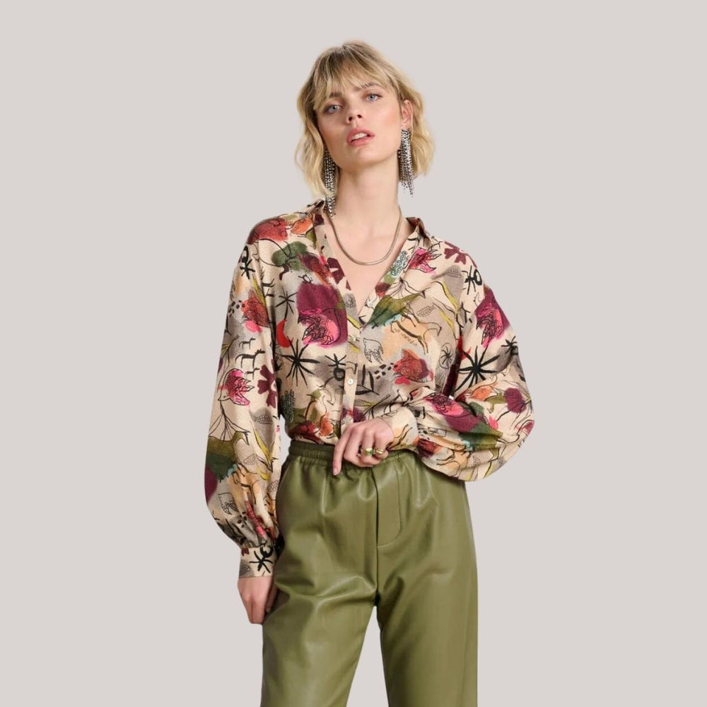 Fiona - Boheme Blomsterprint Bluse med Biskopærmer