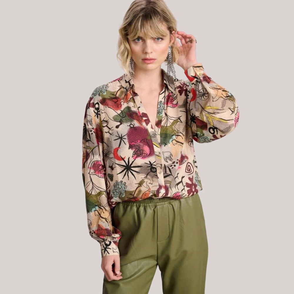 Fiona - Boheme Blomsterprint Bluse med Biskopærmer