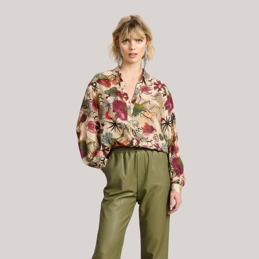 Fiona - Boheme Blomsterprint Bluse med Biskopærmer