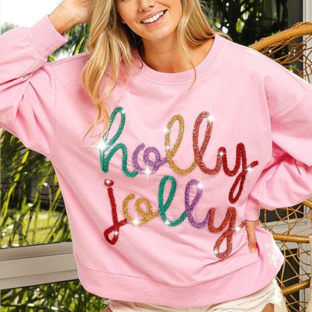 Celeste - Festlig udsmykket sweatshirt med Holly Jolly bogstaver