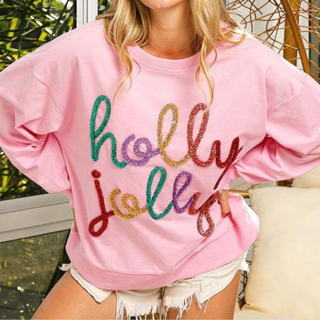 Celeste - Festlig udsmykket sweatshirt med Holly Jolly bogstaver