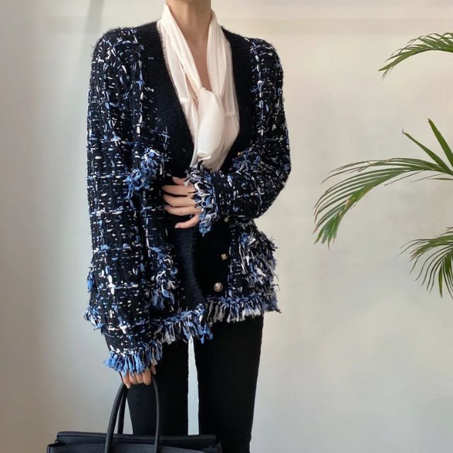 Bianca - Slående tweed blazer med frynsede kanter