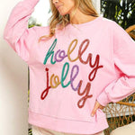 Celeste - Festlig udsmykket sweatshirt med Holly Jolly bogstaver