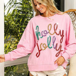 Celeste - Festlig udsmykket sweatshirt med Holly Jolly bogstaver