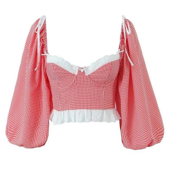 Evelina - Ternet crop top med blondekant