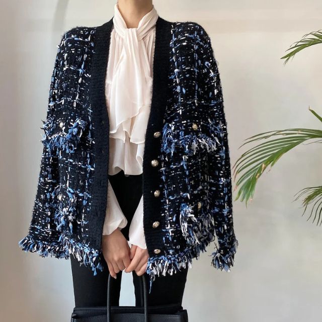 Bianca - Slående tweed blazer med frynsede kanter