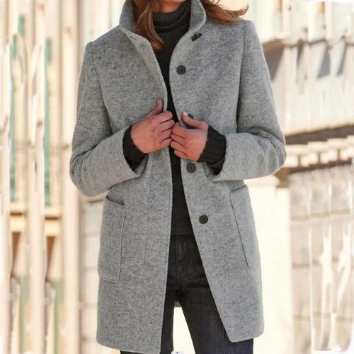 MODA Stående krave vintage uld frakke dame
