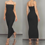 Kvinde Bodycon Kjole - Midi Længde - Spaghettistropper - Elegant og Figursyet