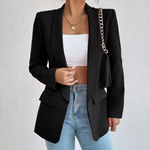 MODA Solid polyester-bomuld, ikke-strækbar lange ærmer kontor dame blazer