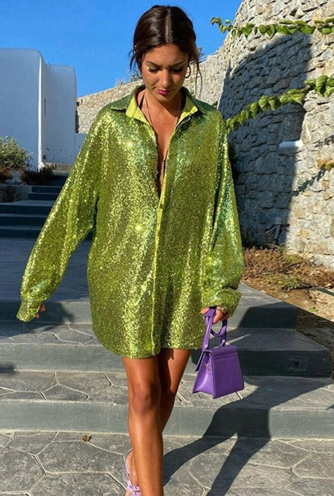 Oversized glitterbluse til kvinder