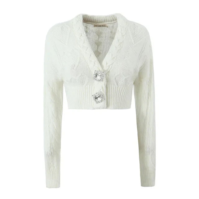 Jasmine - Kort kabelstrikket cardigan med dekorative knapper