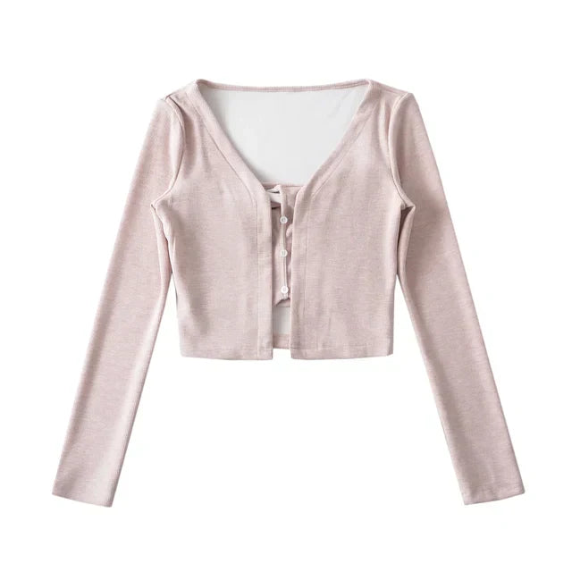 Isla - Moderigtig bustier top med matchende cardigan med knapper