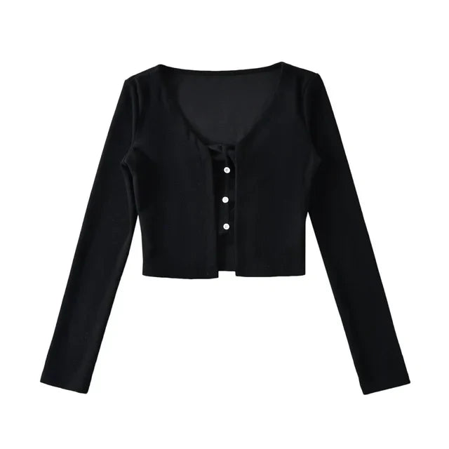 Isla - Moderigtig bustier top med matchende cardigan med knapper