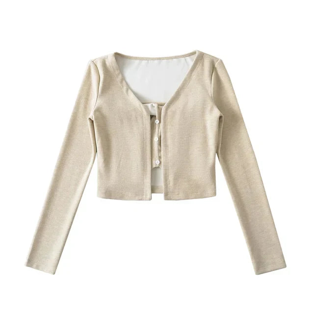 Isla - Moderigtig bustier top med matchende cardigan med knapper