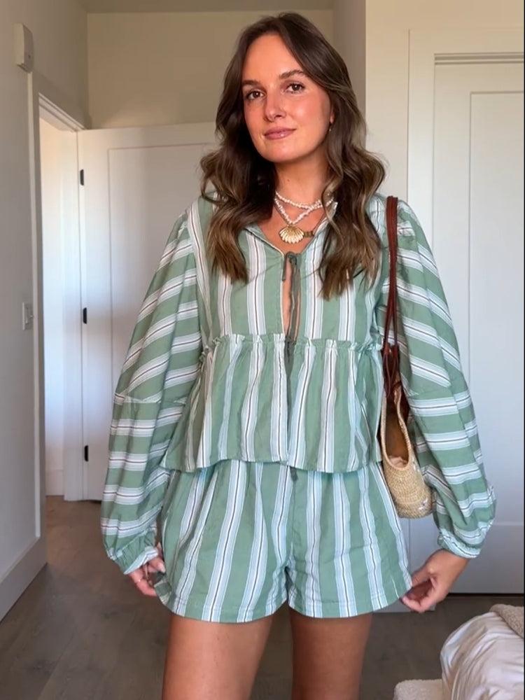 Casual Stribet Sæt | Blød Bomuld | Ubesværet Chic