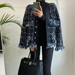 Bianca - Slående tweed blazer med frynsede kanter