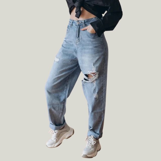 Rostro - Rippede jeans med høj talje med en løs pasform