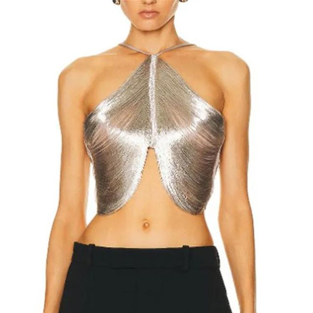 Aurelia - Metallic Cross-Front Halter-Crop-Top