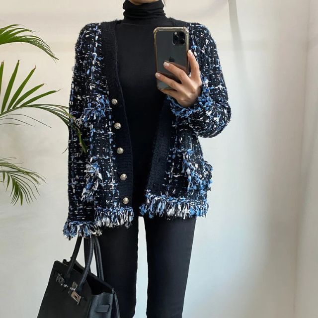 Bianca - Slående tweed blazer med frynsede kanter