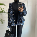 Bianca - Slående tweed blazer med frynsede kanter