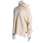 Mia - Asymmetrisk ribstrikket sweater med krave