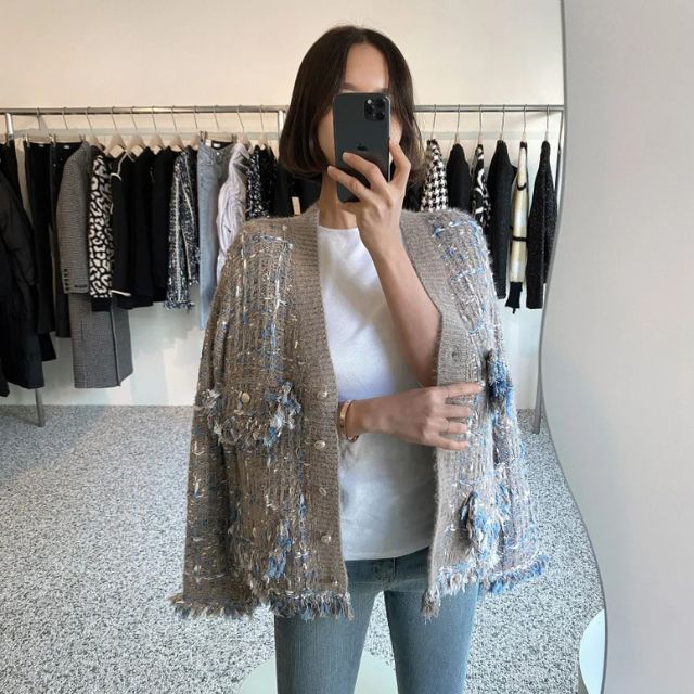 Bianca - Slående tweed blazer med frynsede kanter