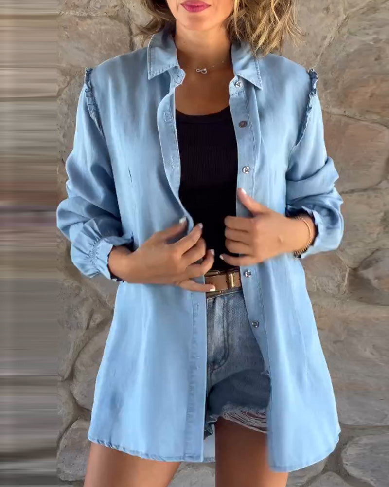 Casual Lyseblå Denim Skjorte | Åndbar Bomuld | Komfortabel & Trendy