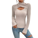 Miranda - Ribbet Mock Neck Sweater med Udsnit Detalje