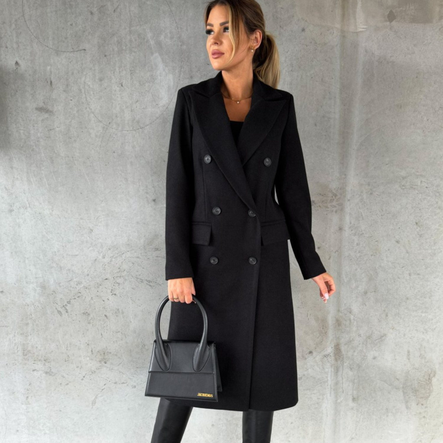 MODA hvid khaki sort lang Uld frakke dame