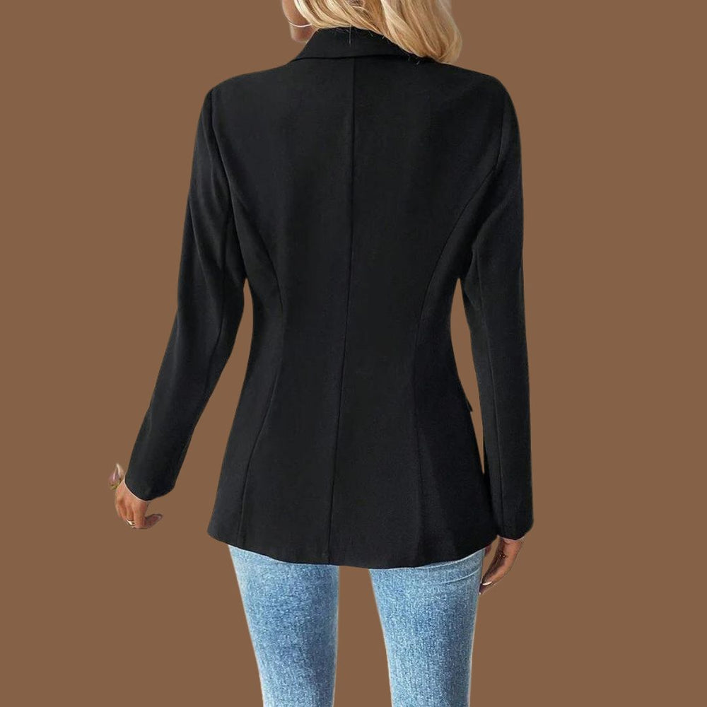 Elegant Chic - Klassisk Sort Dobbeltbrystet Blazer med Sølvknapper