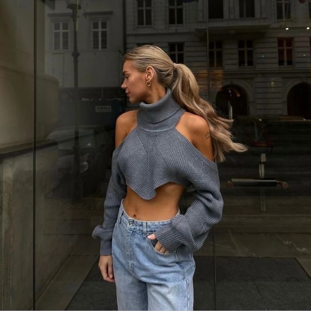 Harper - off-the-shoulder trøje med rullekrave