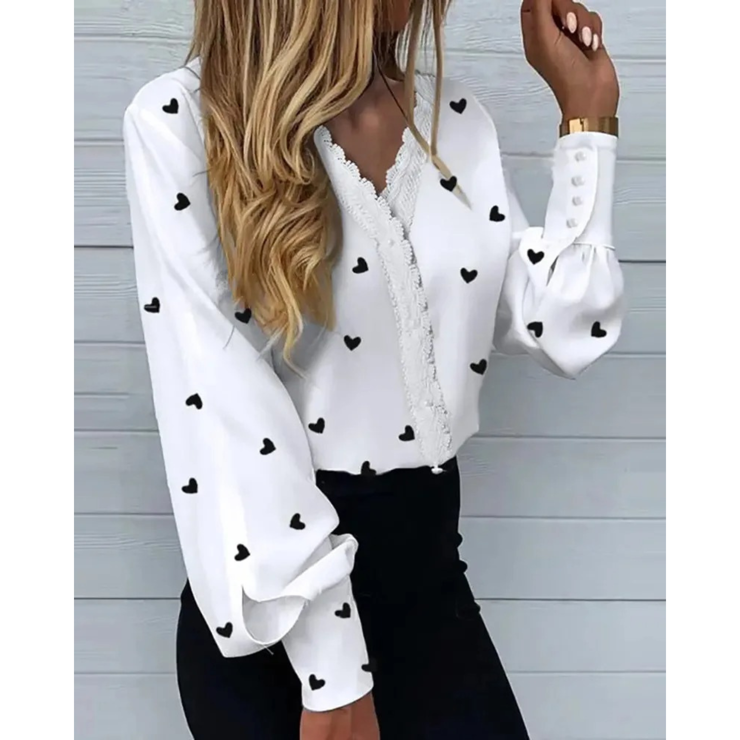 MODA hvid blomsterprint komfortabel revers dame bluse