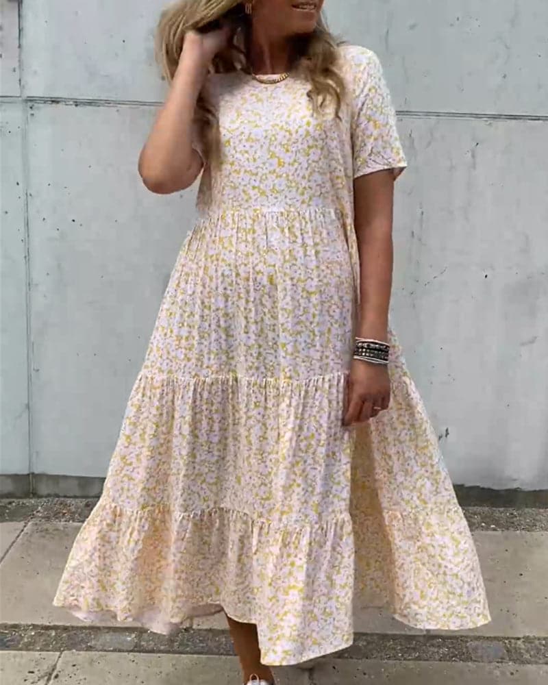 Remi - Sommerkjole med blomster og rund hals