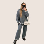 Hannah - Chic strikket loungewear-sæt med kontrastkant