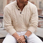 Wyatt - Klassisk kabelstrik Henley sweater med ribkant