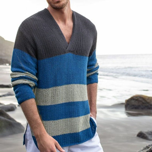 Seaton - Stribet Strikket Pullover med V-Hals