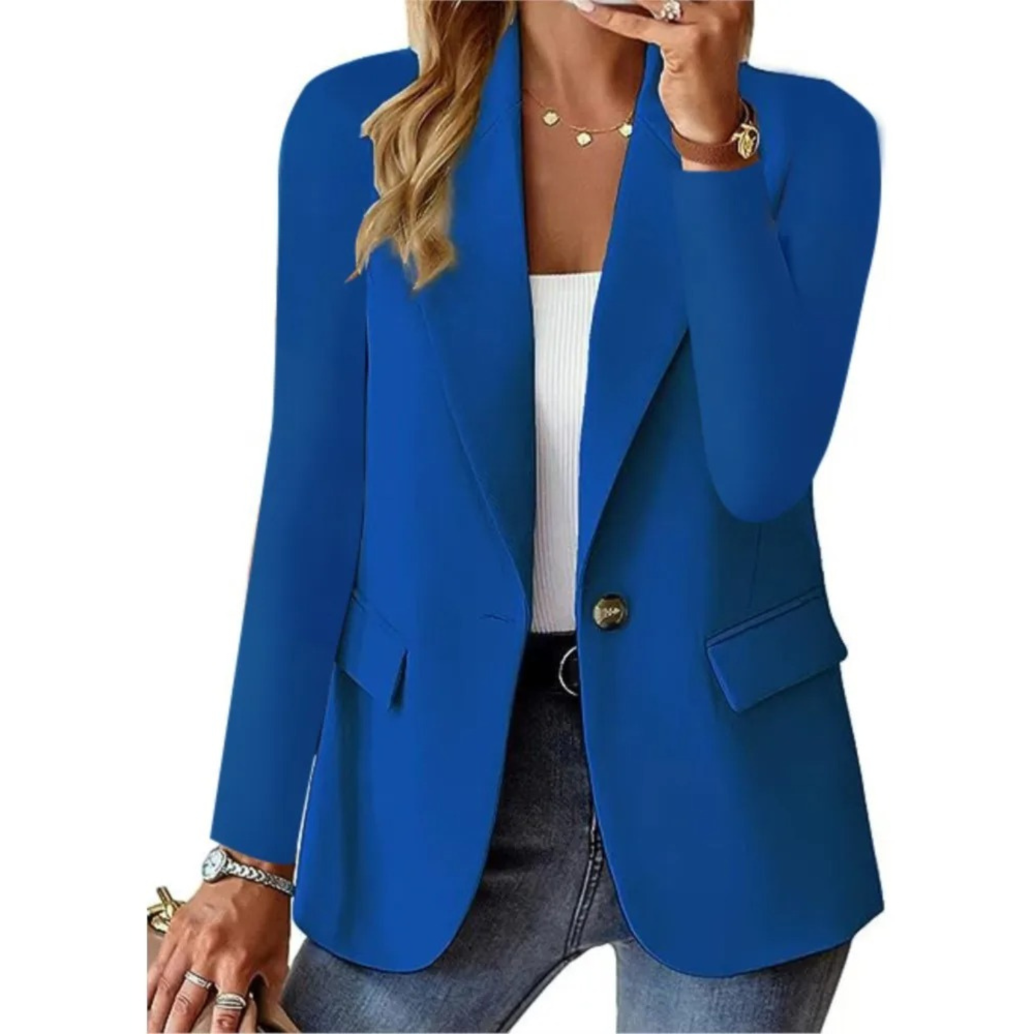Casual solid langærmet smal lomme med spænde dame blazer - Ari