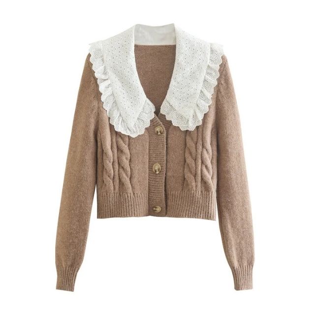 Bianca - kabelstrikket cardigan med spids krave