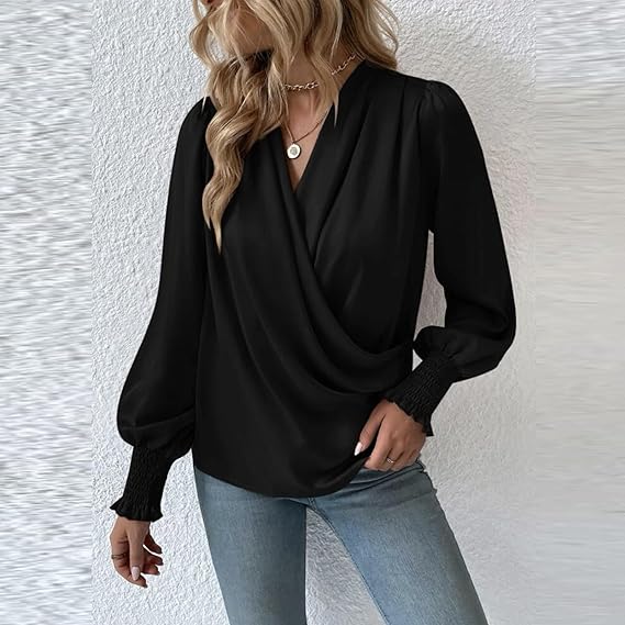 Vivien - Feminin elegance: elegant draperet crossover-bluse med V-udskæring